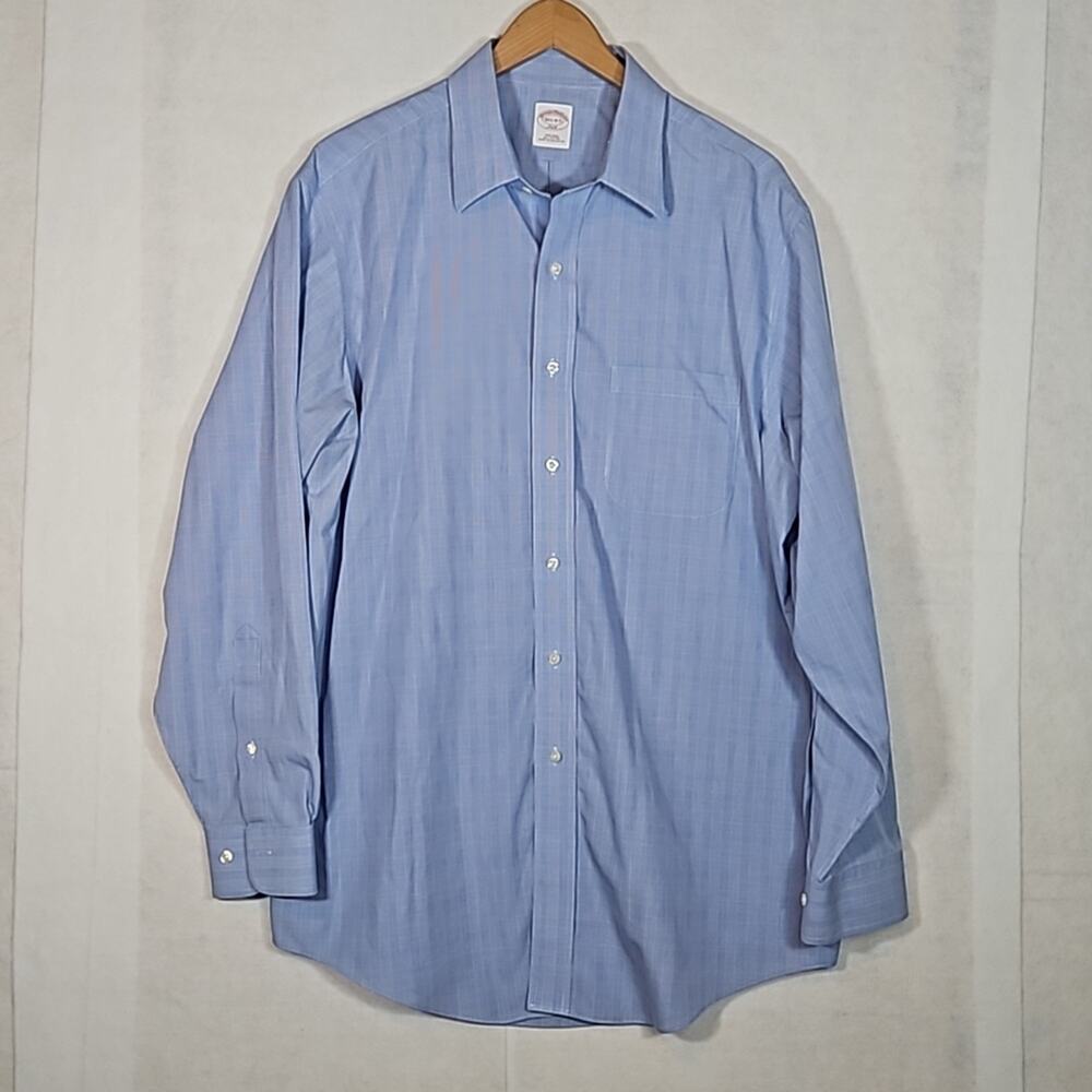 Brooks Brothers Men's Non-Iron Long Sleeve Button Down Sport Shirt Blue Plaid